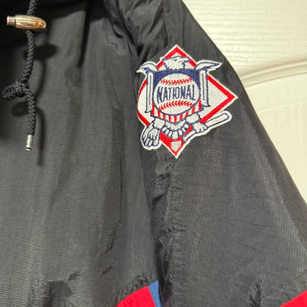 Vintage MLB Atlanta Braves 90s STARTER Windbreaker Pull Over Jacket Size L - Picture 3 of 10